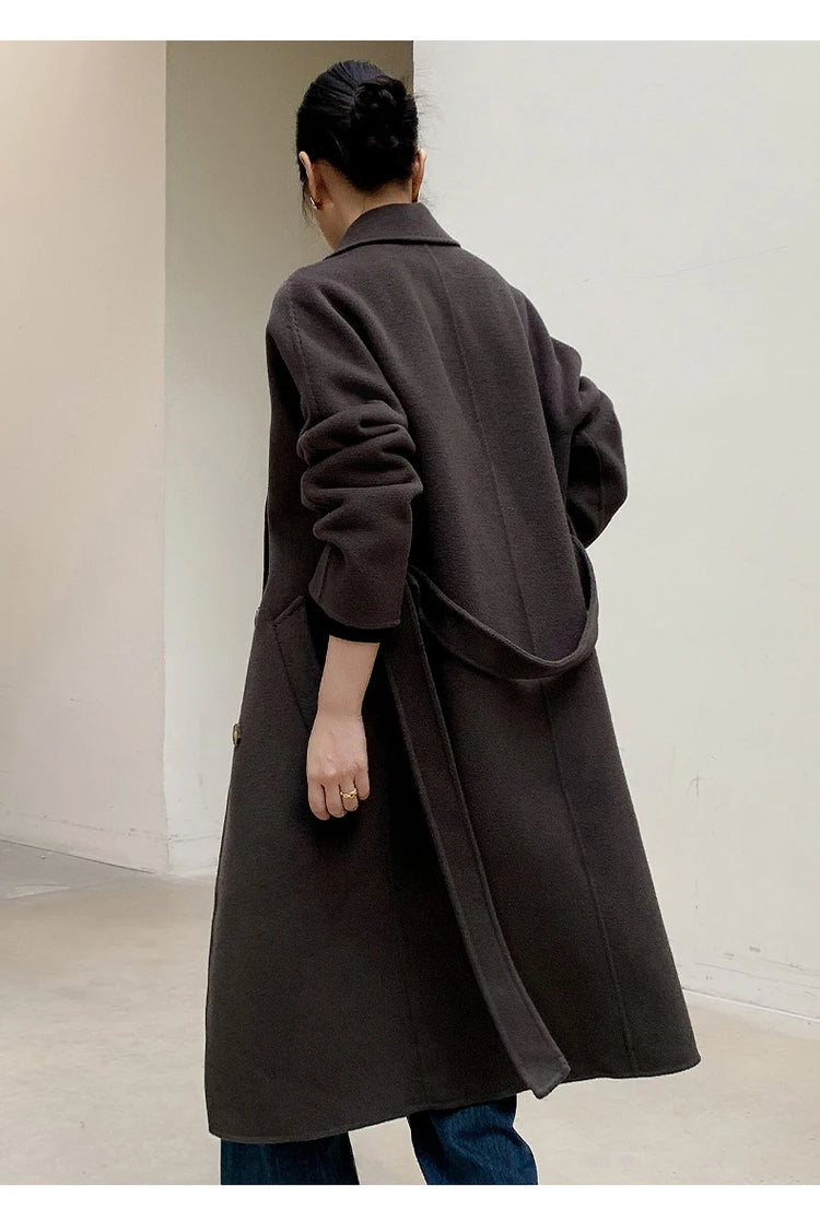 Ladies' 100% Cashmere Thick Double-Sided Extended Coat, Classic, Versatile and Fashionable for Business and Leisure