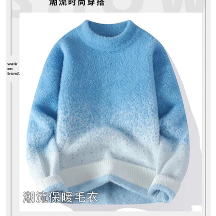 Imitation Mink Sweater for Men's Gradient Knitted Sweater for Couples Round Neck Thickened Warm Casual Pullover