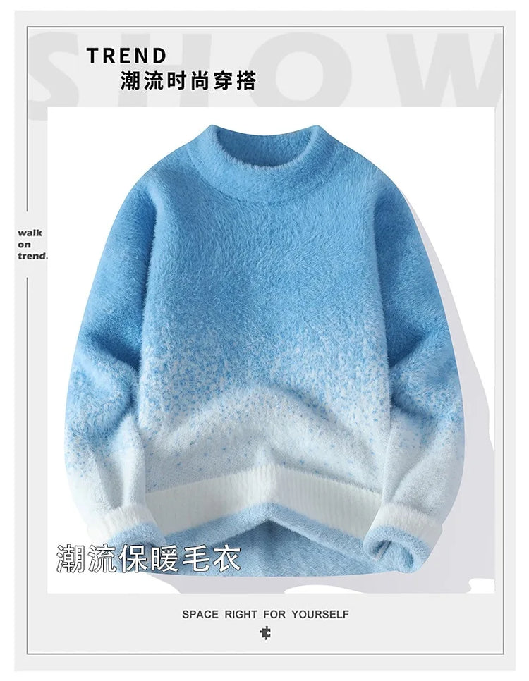 Imitation Mink Sweater for Men's Gradient Knitted Sweater for Couples Round Neck Thickened Warm Casual Pullover