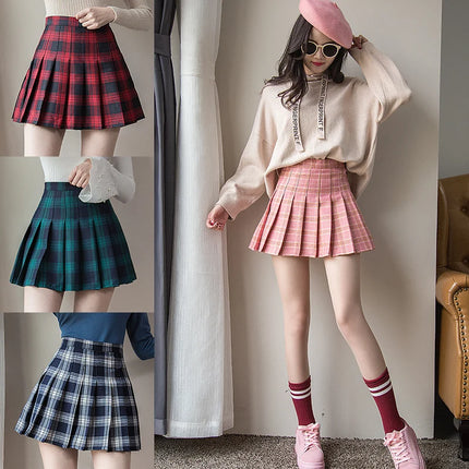 Harajuku kurzer Rock Neue koreanische Frauen High Waist Reißverschluss Schulmädchen karierter Plissee Mini sexy Preppy Stil Falda Mujer sexy