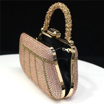 Popular In Nigeria Exquisite Evening Bags With Diamond Design Fashion Handle Clutch Rhinestone Embellished Long Chain Bag PlatiNum