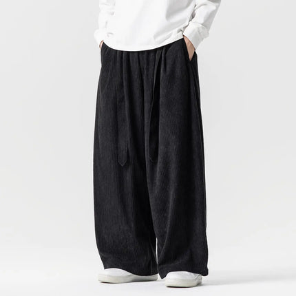Pantaloni di velluto a coste da uomo 2025Autunno Inverno Caldo Casual Pantaloni comodi Stili giapponesi Harun Pantaloni da uomo oversize a gamba larga in tinta unita