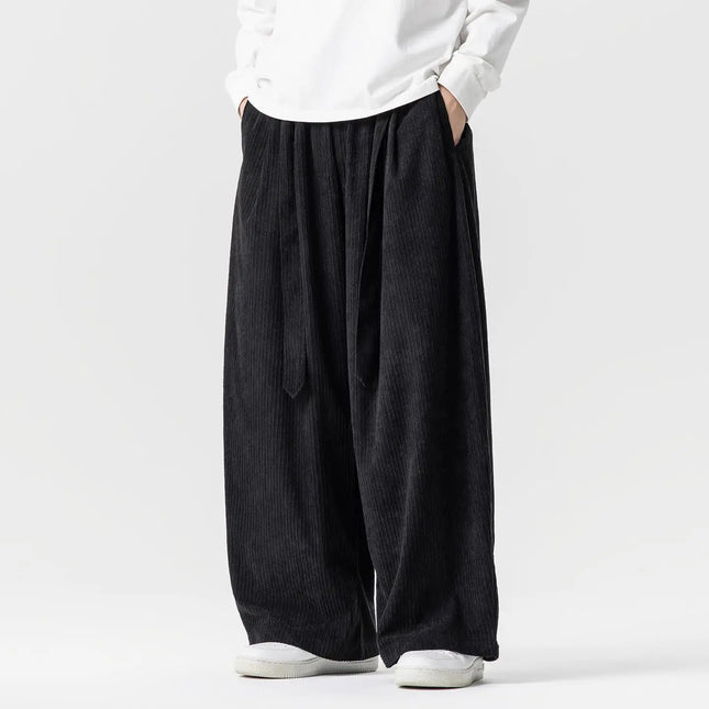 Pantaloni di velluto a coste da uomo 2025Autunno Inverno Caldo Casual Pantaloni comodi Stili giapponesi Harun Pantaloni da uomo oversize a gamba larga in tinta unita