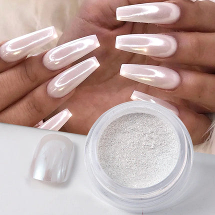 1 Box Chrome Mirror Nail Powder Pearl White Rubbing Pigment Dust Moonlight Effect Shimmer Glitter Manicure Decor Nail Accessorie2028