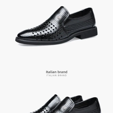 Sandali da uomo in pelle Pelle bovina traspirante Scava fuori Design Scarpe slip-on casual estive Comoda suola in gomma antiscivolo