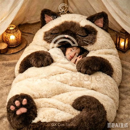 Giant Animal Sleeping Bag Comfortable Soft Warm Plush Bag Washable Cute Cat Envelope Sleeping Bag for Adults Winter Outdoor Use