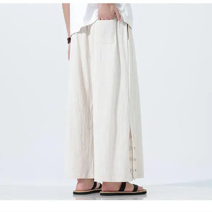 Pantaloni di lino in cotone Pantaloni da uomo comodi e traspiranti tinta unita casual Pantaloni larghi a gamba dritta in vita elastica Oversize M-5XL