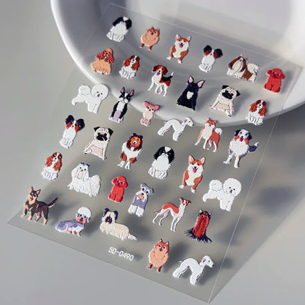 1Pcs 5D Lovely Dog/Cat Nail Art Stickers Cartoon Puppy Kitten Pet Animal Adhesive Nail Decals Y2K Manicure Decorations Sliders &