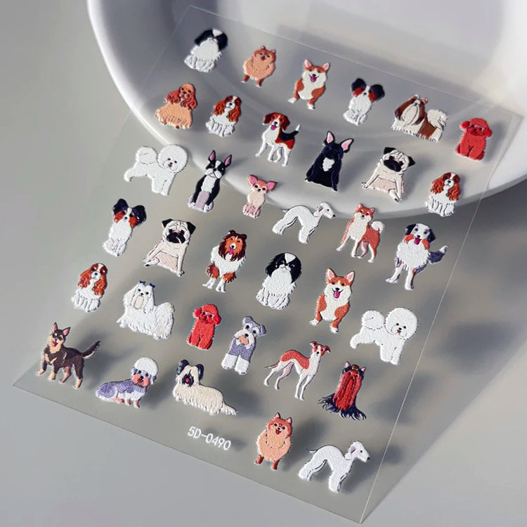1Pcs 5D Lovely Dog/Cat Nail Art Stickers Cartoon Puppy Kitten Pet Animal Adhesive Nail Decals Y2K Manicure Decorations Sliders &