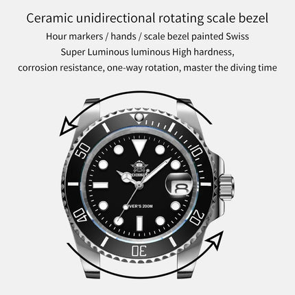 ADDIESDIVE Quartz Watch for Men 316L Stainless Steel Super Luminous Ceramic Bezel 200m Waterproof Classic Diving Men‘s Watch