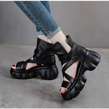 Women's Leather Slip-on Shoes, New Style 2026, Closed-Toe Shoes, Roman Style Sandals, Women's Retro Platform Shoes
