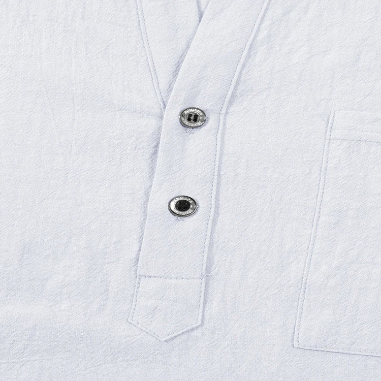 Camicie leggere da uomo Camicie in lino di cotone Henley a maniche lunghe per uomo Beach Hawaiian Top con scollo a V Polo traspirante