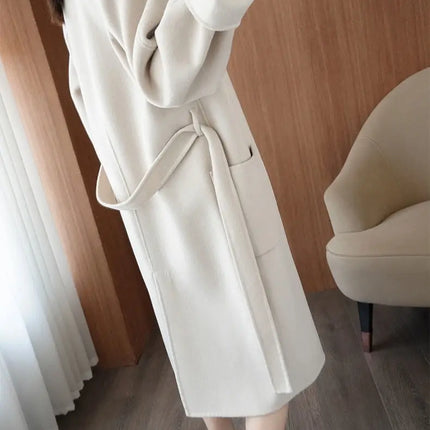 100% Wool Coat Women's Wear 2026 Autumn/Winter Fashion Temperament Double sided Cashmere Coats with Belt Elegant Long Overcoat