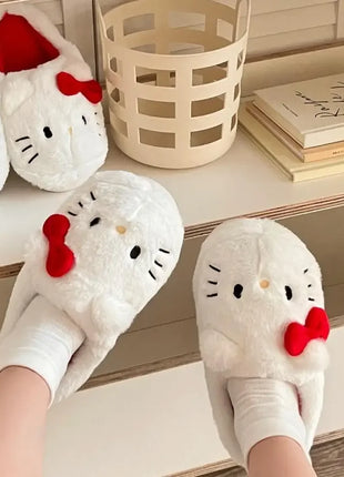 Simpatiche pantofole in peluche Hello Kitty Anime da donna, scarpe in cotone Sanrio Kawaii, scarpe morbide da camera da letto per studentesse, regali per ragazze per le feste invernali