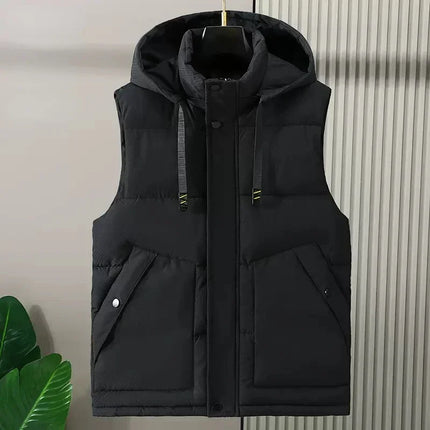 Big Size Men Padded Vest Winter Hooded Zip-up Sleeveless Jacket Padding Golf Cotton Waistcoat Work Warm Large Pocket Plus 8XL