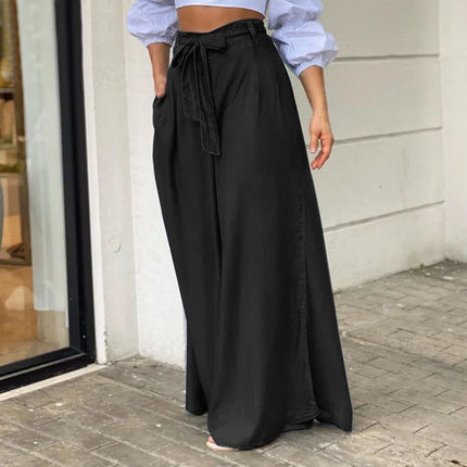 Eleganti Jeans a vita alta donna Denim estate pantaloni a gamba larga Lace-up Solid Female Lage Size Street pantaloni Casual abbigliamento
