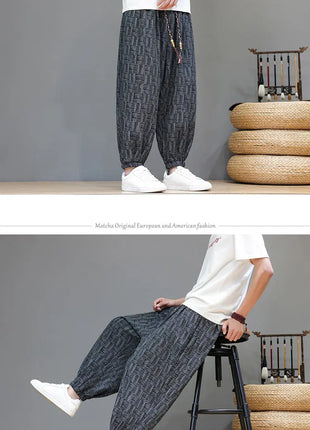 Men's Corduroy Chinese Style Wide Leg Trousers, Lantern Pants, Comfortable and Breathable for Autumn and Winter, Casual Joggers