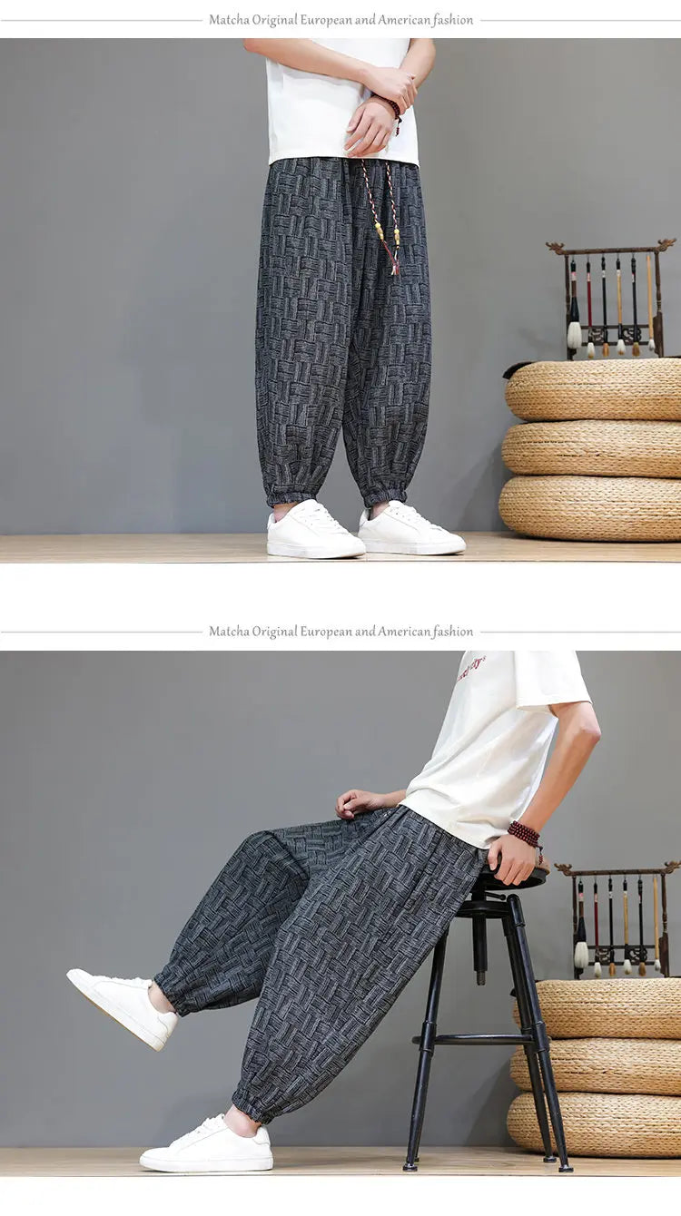 Pantaloni a Gamba Larga Stile Cinese in Corduroy, Pantaloni Lantern da Uomo, Comodi e Traspiranti per Autunno e Inverno, Jogger Casual