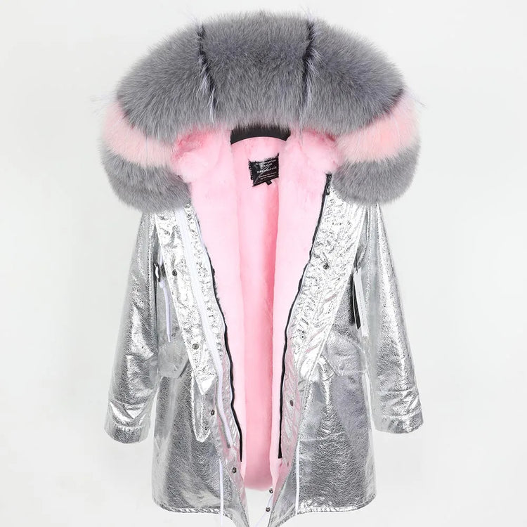 Maomaokong Natural Fur Lining Real Fur Coat Winter Jacket Women Raccoon Fur Collar Warm Thick Parkas Female Clothing