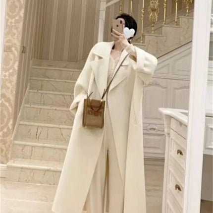 Double-sided Cashmere Big Collar Women's Coat 100% Pure Wool Reversible Woolen Coat High-End Fashion Loose Women's Wear 2026