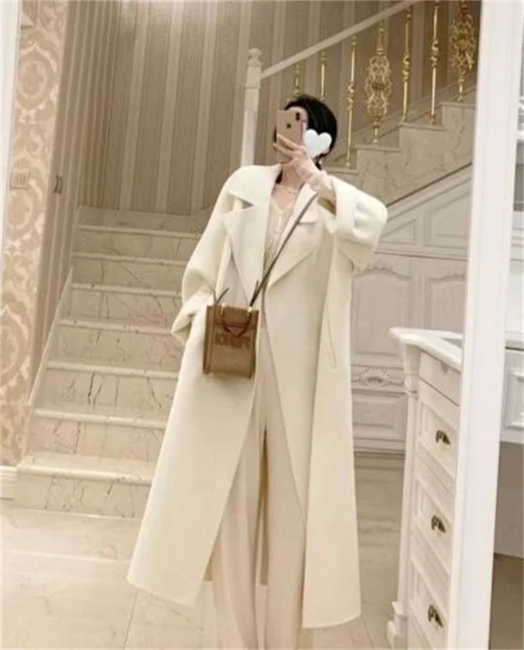 Double-sided Cashmere Big Collar Women's Coat 100% Pure Wool Reversible Woolen Coat High-End Fashion Loose Women's Wear 2026