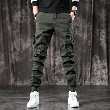 Men's High End Functional Cargo Pants Slim Fit Tapered Leg Spring Autumn Utility Workwear Design Elastic Cuff Sports Pants