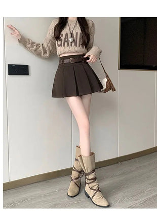 Autumn and Winter 2025 New High-waisted A-line Skirt College Style Sweet Versatile Woolen Pleated Skirt PlatiNum