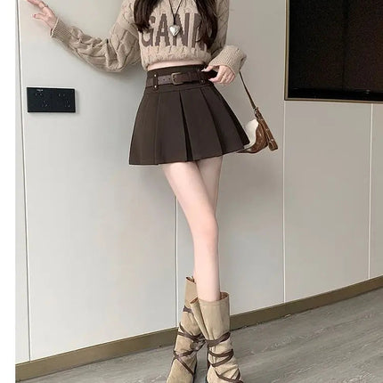 Autumn and Winter 2025 New High-waisted A-line Skirt College Style Sweet Versatile Woolen Pleated Skirt PlatiNum