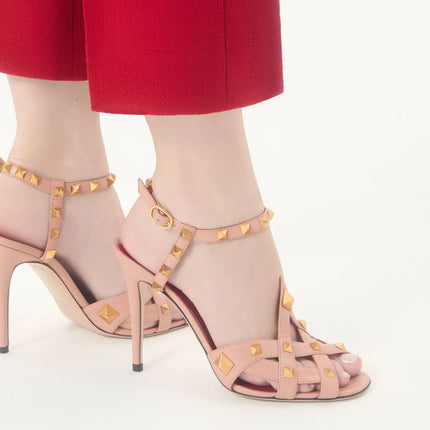 Sandali da donna con tacco alto e punta tonda, con rivetti e design a bocca di pesce, estivi 2026, alla moda, per feste, taglie forti platinumshop