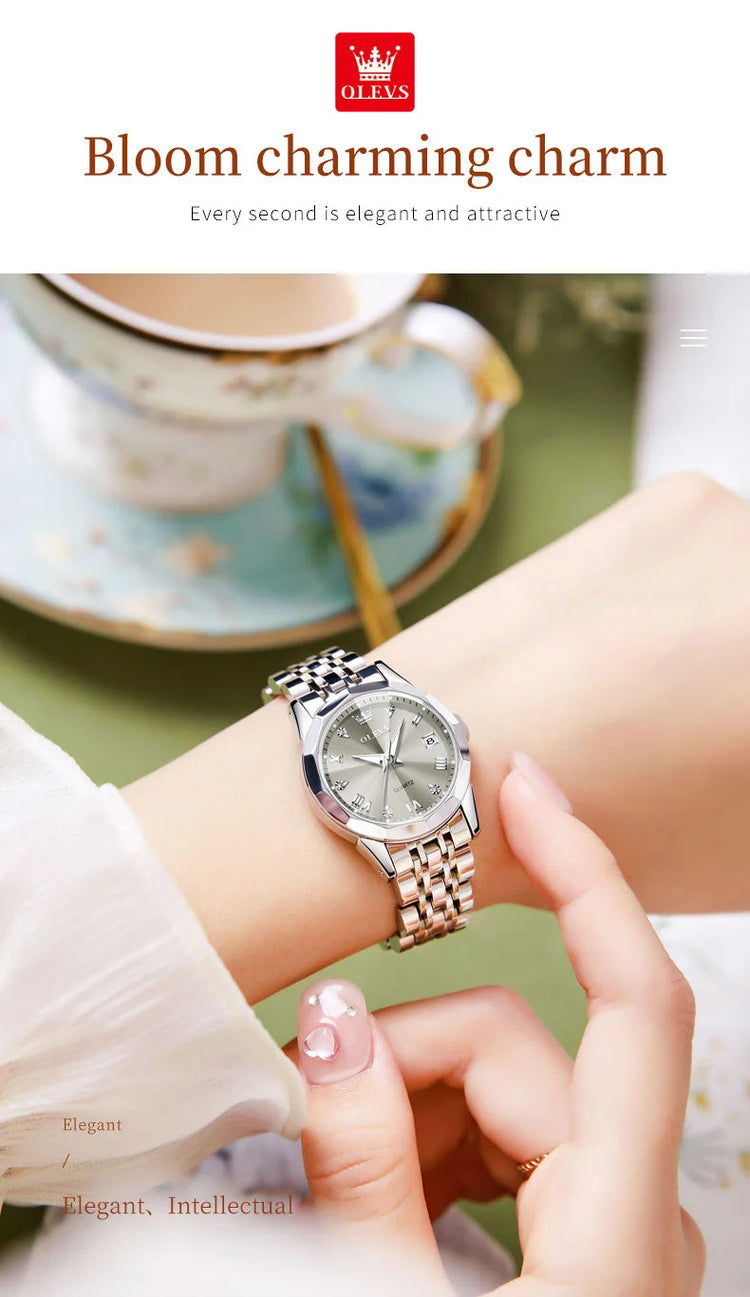 OLEVS 9931 Elegante Orologio da Donna di Lusso, Marca Originale, Movimento al Quarzo, Impermeabile, in Acciaio Inossidabile, Luminoso con Data platinumshop