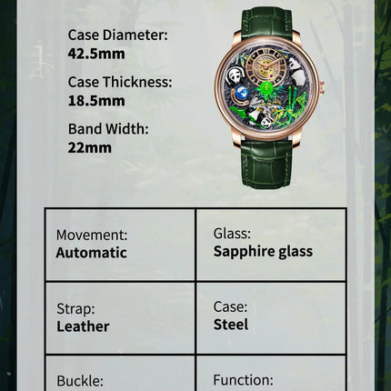 Pindu Luxury and stylish personalized waterproof panda dial fully automatic mechanical men's watch serpentine tourbillon watch