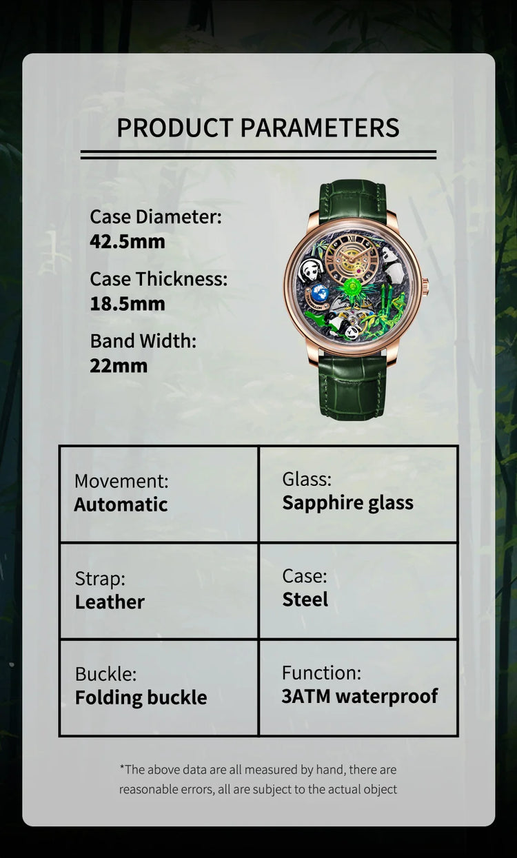 Pindu Luxury and stylish personalized waterproof panda dial fully automatic mechanical men's watch serpentine tourbillon watch