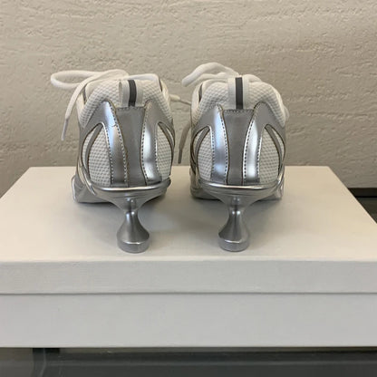 Low Heels Silver Shoes Women Pointed Toe Lace Up Sports Style High Heels Comfort Ladies Pumps Black Spring 2025 Shoes