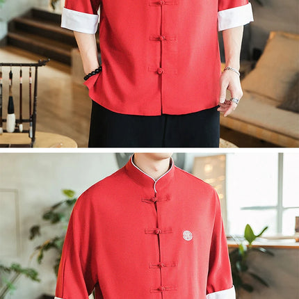 Camicia stile cinese da uomo Tang Suit Lino Kung Fu Cardigan maschile allentato Top Ricamo retrò Camicie kimono samurai giapponesi Streetwear