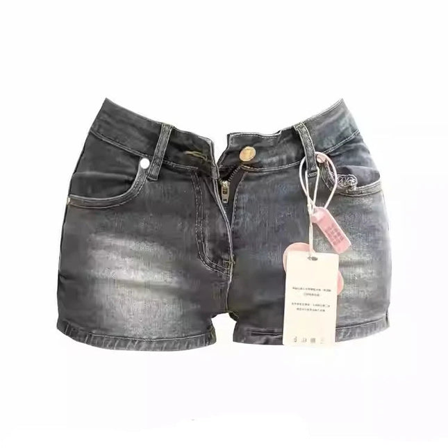 Summer Women American Retro Gyaru Tide Punk High Waist Jeans Shorts Kpop Japanese Y2K 2000s Denim Hot Pants Tide High Street PlatiNum