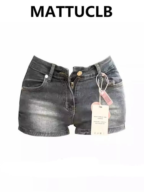 Summer Women American Retro Gyaru Tide Punk High Waist Jeans Shorts Kpop Japanese Y2K 2000s Denim Hot Pants Tide High Street PlatiNum