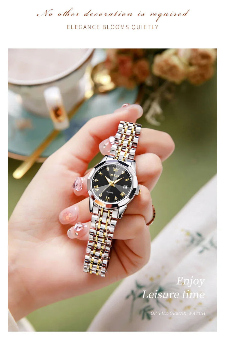 OLEVS 9931 Elegante Orologio da Donna di Lusso, Marca Originale, Movimento al Quarzo, Impermeabile, in Acciaio Inossidabile, Luminoso con Data platinumshop