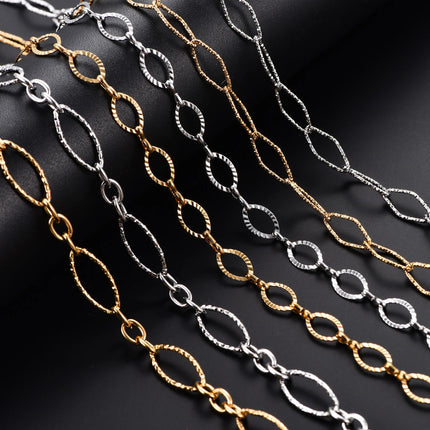 6.5/7/8mm Chic Glitter Maglia in acciaio inossidabile Taglio ovale Figaro Collana a catena per donna Uomo Rombo geometrico Girocollo Gioielli in metallo PlatiNum