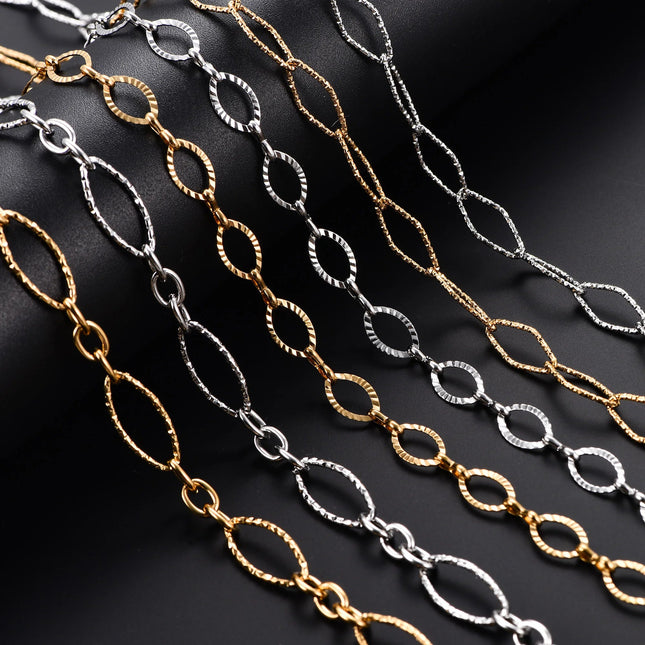 6.5/7/8mm Chic Glitter Maglia in acciaio inossidabile Taglio ovale Figaro Collana a catena per donna Uomo Rombo geometrico Girocollo Gioielli in metallo PlatiNum