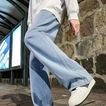 2025 nuovi jeans larghi streetwear uomo stile coreano moda pantaloni larghi dritti a gamba larga abbigliamento di marca da uomo nero azzurro