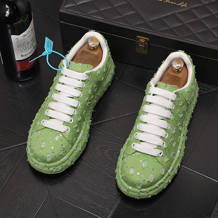 New Fashion Men Embroidery Canvas glitter Loafers Mens Casual Oxford Shoes Wedding Groom Driving Homecoming Business Footwear