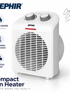 Zephir ZTRM5 Portable Fan Heater 2000W Electric Space Heater with Adjustable Thermostat, 2 Heat Levels, Fan Only Mode, Overheat Protection for Home Office Bathroom
