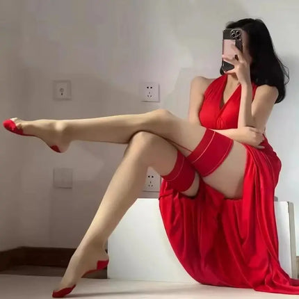 Calze sexy retrò per lingerie Colore a contrasto Coscia alta cucitura posteriore Medias Mujer Calze in nylon a costine larghe ultrasottili per le donne