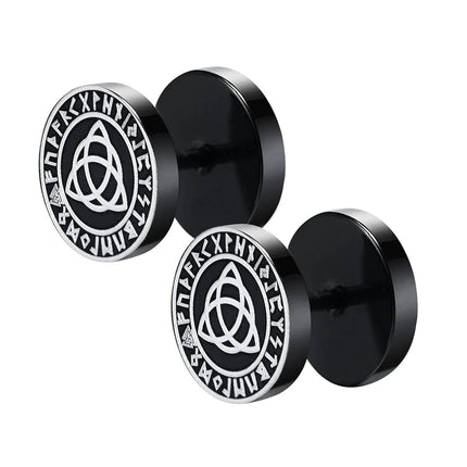Orecchini a bottone con rune vichinghe norvegesi gotiche per uomo Ragazzi Rock Punk Acciaio inossidabile Testa di lupo Bussola Nodo celtico Orecchini neri Regalo platinumshop