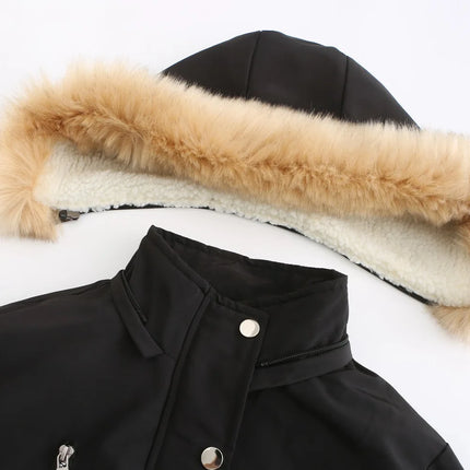 Women's Winter Coat Warm Fleece Lined Parka Detachable Faux Fur Hood Padded Jacket Slim Waist Thick Sherpa Loose Cotton Outwear