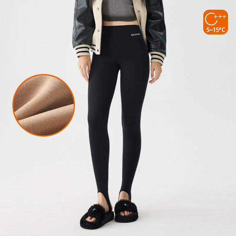 BIVIGAOS Autumn Winter Thick Foot Pants Sharkskin Leggings Women's Rabbit Fleece Warm Leggings High Waist Elastic Non Trace Yoga