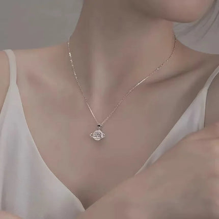 New 925 Sterling Silver Planet Necklace Personality Charming Woman Pendant Choker Birthday Gift for Friends Exquisite Jewelry PlatiNum