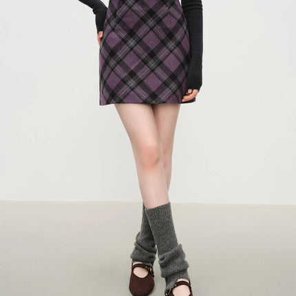FSLE Autumn Party Skirt High Waist Retro Plaid Knit WoolShort Skirt For Women 2025 Fall Winter New Arrival Y2K Mini A-line Skirt PlatiNum