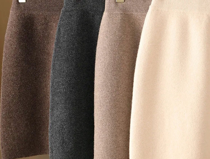 Autumn Winter Women Wool Skirt Elastic Waist Mini Slim Fit Cashmere Skirts 100% Merino Wool Knitted Office Lady Above Knee Dress PlatiNum