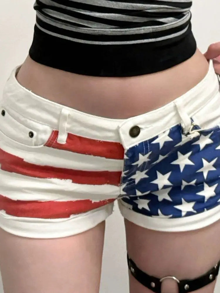 Pantaloncini di jeans stampati a stella retrò per donna Estate Y2k Glutei sottili Super Shorts Jeans Pantaloni caldi